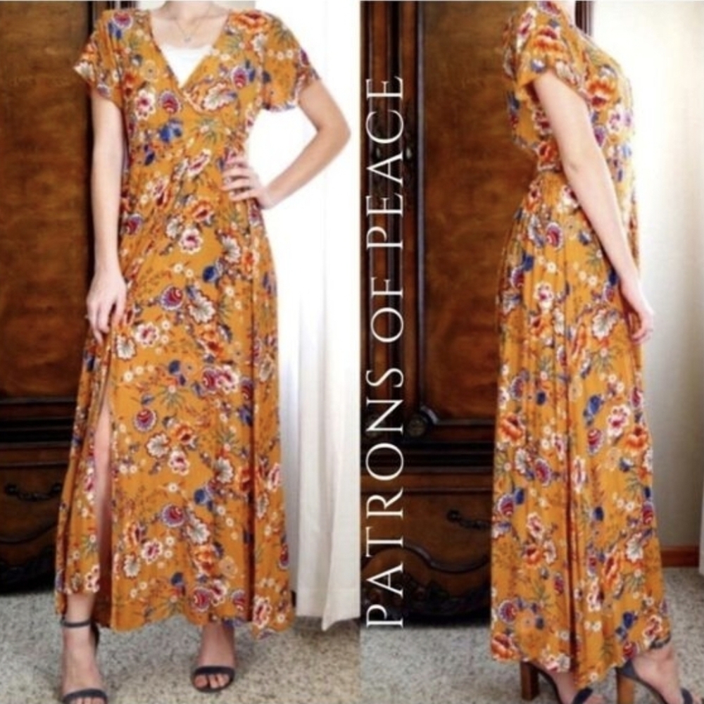 Patrons of Peace Vibrant Floral Maxi Dress - Mustard